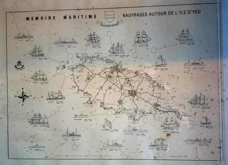 Carte des naufrages autour de l'Ile d'Yeu